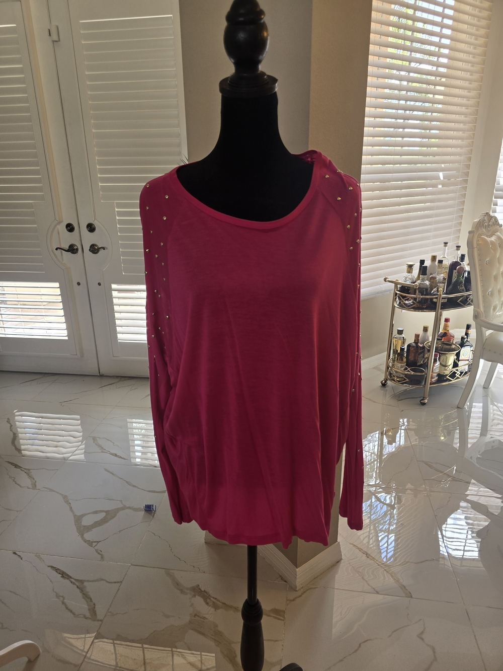 Michael Kors Bright Pink Stud-Embellished Long Sleeve Top